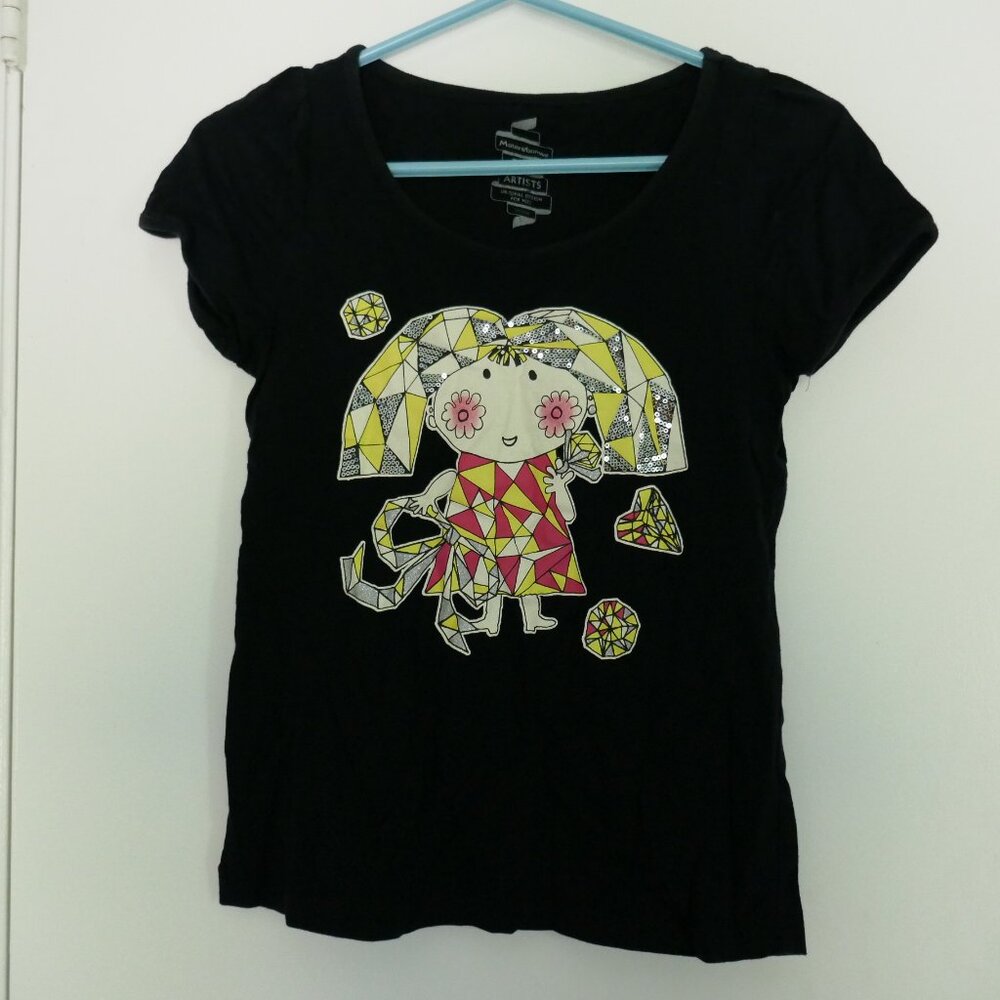 black Meters/bonwe graphic tee girl in geometric shapes sequins size S/M